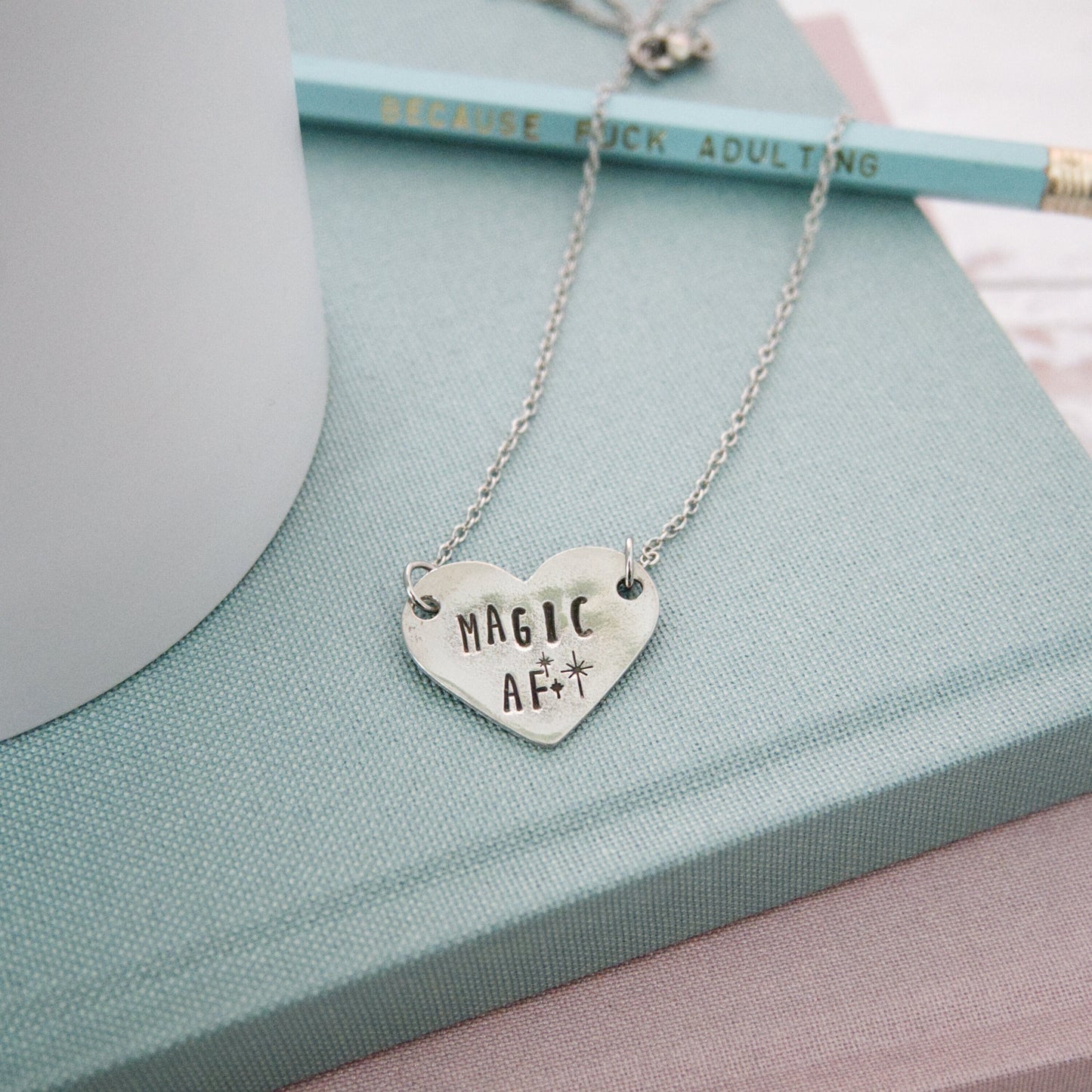 Magic AF Necklace, Feminist Necklace, Coworker Leaving Gift for Women, Funny Gift for Best Friend, Hand Stamped Necklace, Minimalist Jewelry